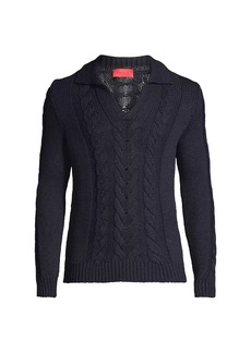 Isaia Silk & Cotton-Blend Cable-Knit Polo Sweater