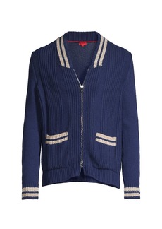 Isaia Stripe Cashmere & Cotton-Blend Zip Cardigan