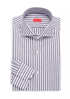 Isaia Striped Cotton & Linen-Blend Shirt