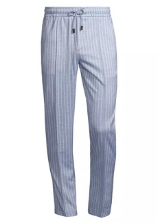Isaia Striped Cotton-Linen Drawstring Pants