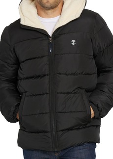 IZOD Faux Shearling Lined Quilted Jacket in Solid Black at Nordstrom Rack