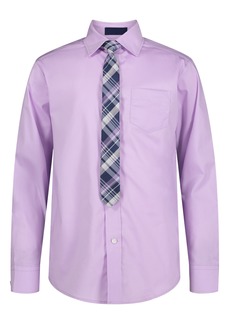 IZOD Kids' Cotton Poplin Long Sleeve Button-Up Shirt & Tie Set in Lavendula at Nordstrom Rack