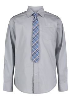 IZOD Kids' Cotton Poplin Long Sleeve Button-Up Shirt & Tie Set in Light Grey at Nordstrom Rack