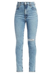 J Brand 1212 Runway High-Rise Distressed Slim-Straight Jeans