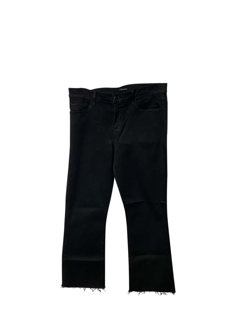 J Brand Selena Mid Rise Raw Hem Crop Jeans in Black Cotton