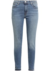 J Brand Woman 811 Cropped Faded Mid-rise Skinny Jeans Mid Denim