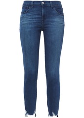 J Brand Woman 835 Cropped Distressed Mid-rise Skinny Jeans Mid Denim