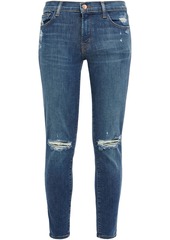 J Brand Woman Cropped Distressed Mid-rise Skinny Jeans Dark Denim