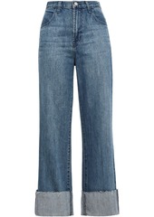 J Brand Woman Joan Cropped Frayed Faded High-rise Wide-leg Jeans Mid Denim
