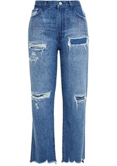 J Brand - Jules crystal-embellished distressed high-rise straight-leg jeans - Blue - 23