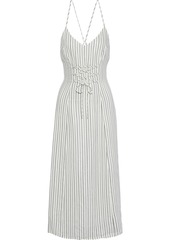 J Brand Woman Lace-up Striped Jacquard Midi Dress Off-white