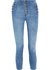J Brand Woman Natasha Cropped Button-detailed High-rise Skinny Jeans Mid Denim