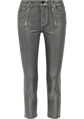 J Brand Woman Ruby Iridescent Coated Cotton-blend Corduroy Slim-leg Pants Grey Green