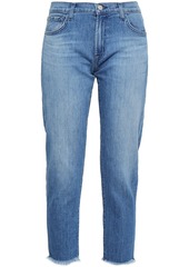 J Brand Woman Sadey Cropped Distressed Mid-rise Slim-leg Jeans Mid Denim