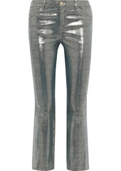 J Brand Woman Selena Metallic Snake-print Leather Kick-flare Pants Gunmetal