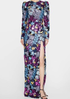 J. Mendel Floral-Embroidered Sequined Column Gown