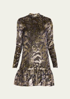 J. Mendel Long Sleeves Silk Velvet Ruffles Dress