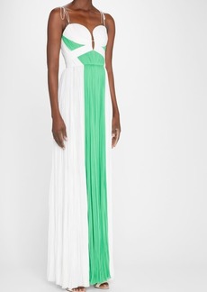 J. Mendel Sweetheart-Neck Chiffon Hand-Pleated Two-Tone Gown