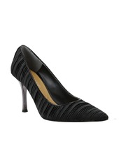 J. Renee Ginesia Crystal Embellished Pointed Toe Pump in Black Satin Fabric at Nordstrom