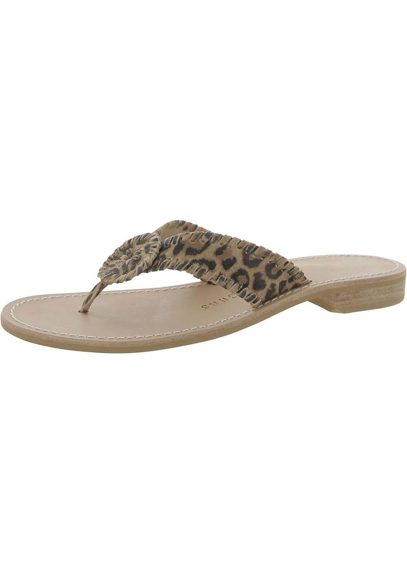 Jack Rogers Ro Womens Suede Leopard Print Thong Sandals