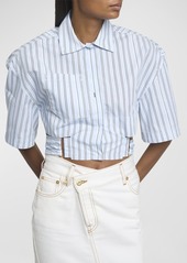 Jacquemus Bari Striped Short-Sleeve Crop Shirt