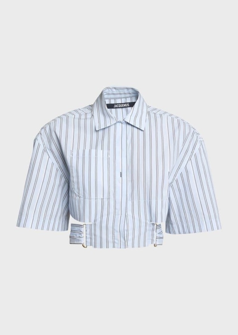 Jacquemus Bari Striped Short-Sleeve Crop Shirt