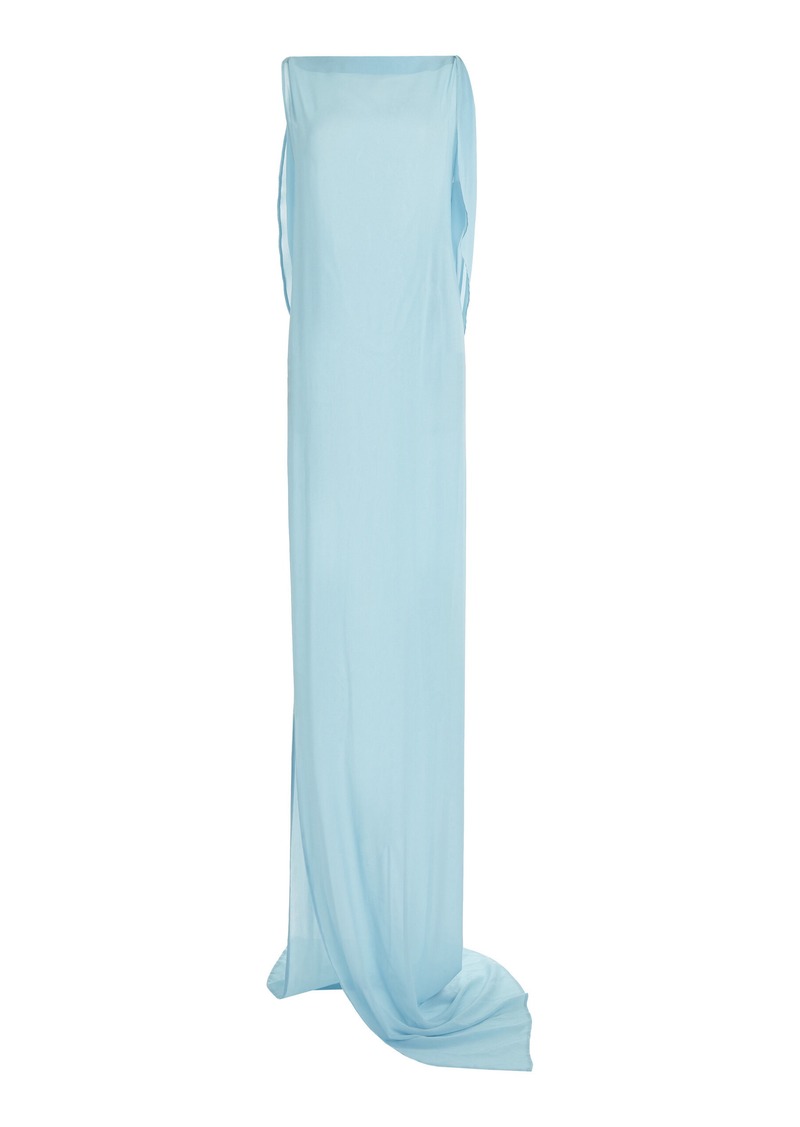 Jacquemus - Ameno Draped Silk Chiffon Maxi Dress - Blue - FR 36 - Moda Operandi