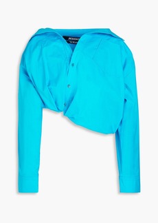 JACQUEMUS - Majean asymmetric cropped cotton-poplin shirt - Blue - FR 32