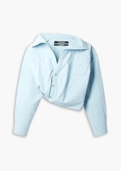 JACQUEMUS - Asymmetric cropped taffeta shirt - Blue - FR 40