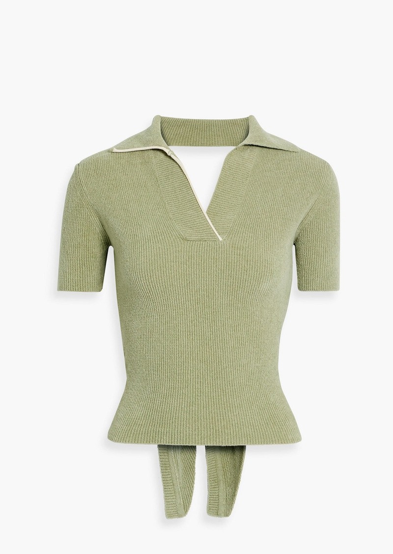 JACQUEMUS - Cutout cotton-blend corduroy polo shirt - Green - FR 40