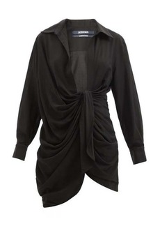 Jacquemus - Bahia Knotted Twill Mini Shirt Dress - Womens - Black