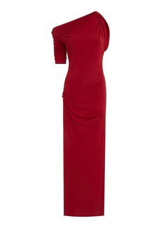 Jacquemus - Drapeado Asymmetric Jersey Maxi Dress - Red - L - Moda Operandi