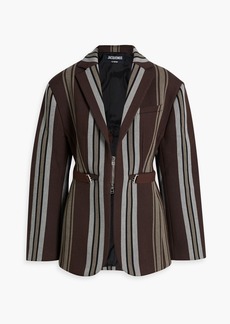 JACQUEMUS - Filu belted striped cotton-blend blazer - Brown - FR 34