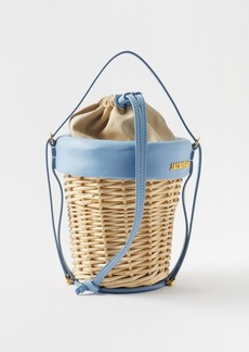 Jacquemus - Seau Leather-trim Wicker Bucket Bag - Womens - Light Blue