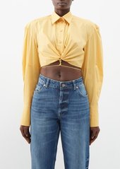 Jacquemus - Plidao Knot-front Cotton-blend Cropped Shirt - Womens - Mid Yellow