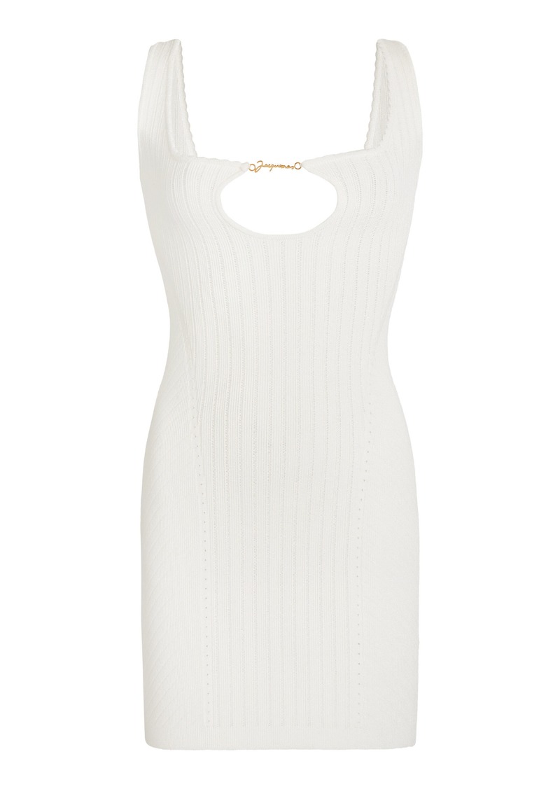 Jacquemus - Sierra Charm-Detailed Ribbed-Knit Mini Dress - Ivory - FR 36 - Moda Operandi
