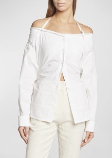 Jacquemus Off-Shoulder Halter Button-Front Shirt
