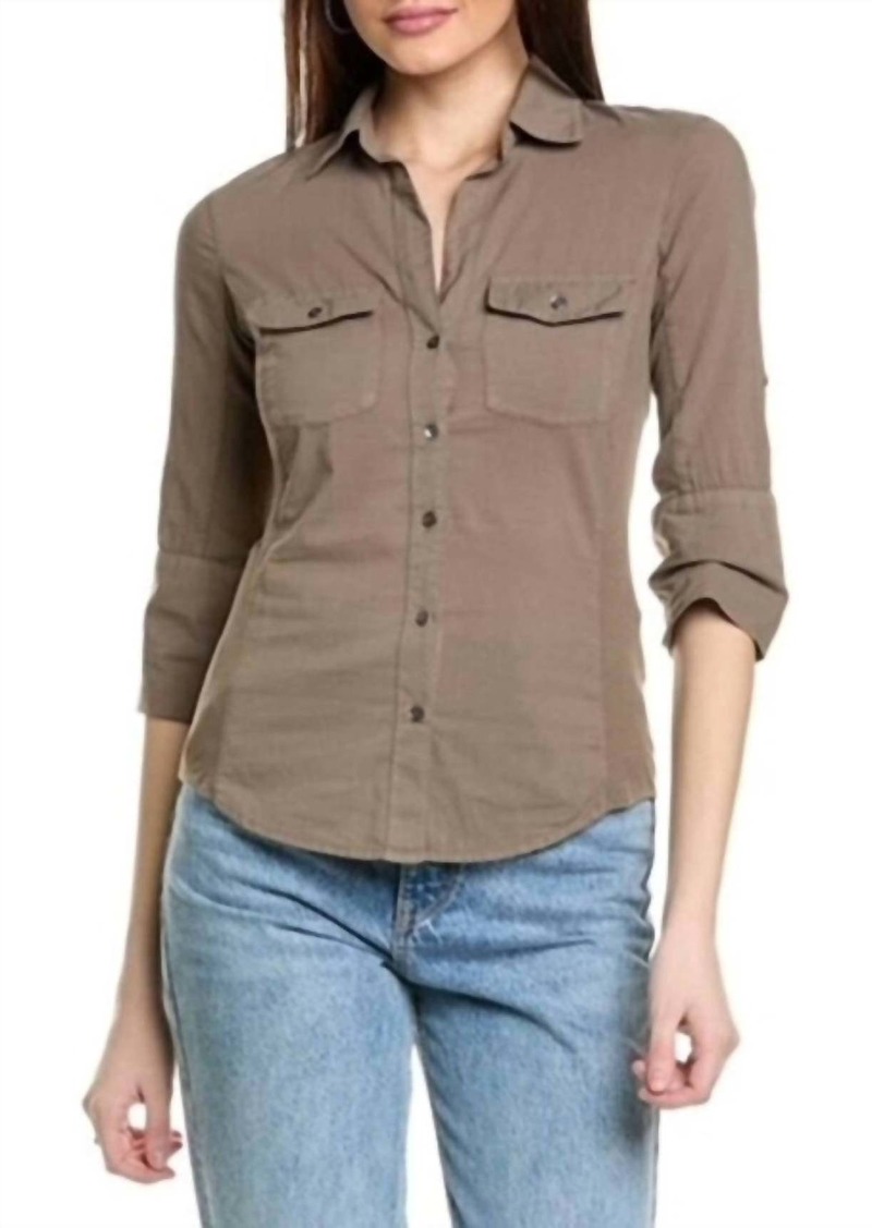James Perse Contrast Panel Button Front Shirt In Ammo