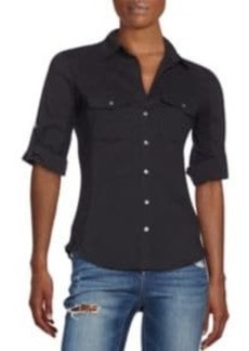 James Perse Ribbed Panel Button Front Top