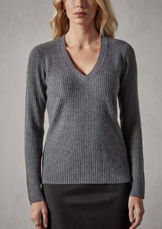 James Perse Skinny Rib Soft V-Neck Sweater In Grey Felt