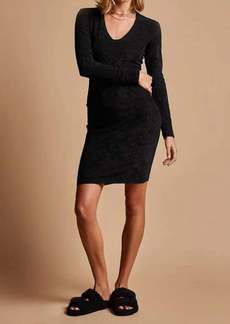 James Perse Soft V-Neck Stretch Velvet Dress In Black
