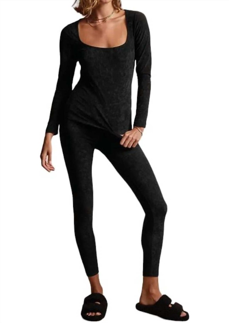 James Perse Square Neck Long Sleeve Velvet Top In Black