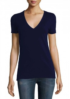 James Perse Women V-Neck Cotton T-Shirt In Navy