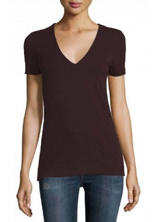 James Perse Women V-Neck Short Sleeve Cotton T-Shirt In Chocolate