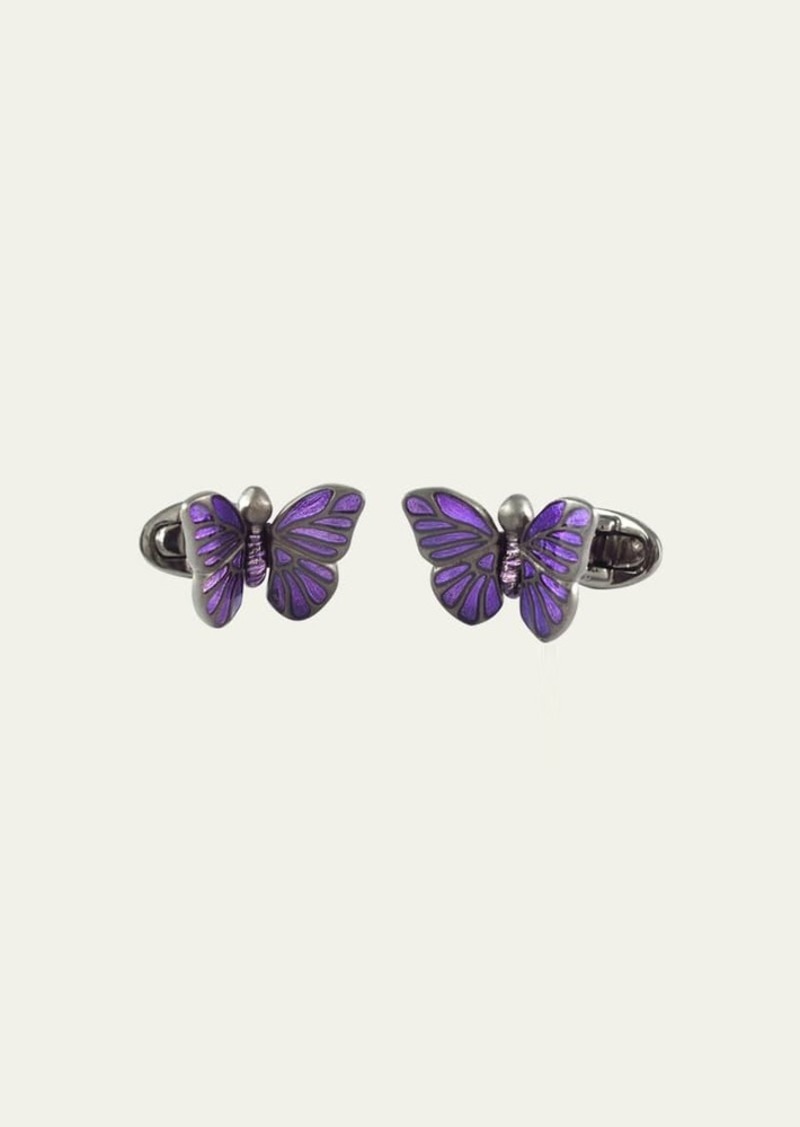 Jan Leslie Enamel Butterfly Cufflinks  Purple