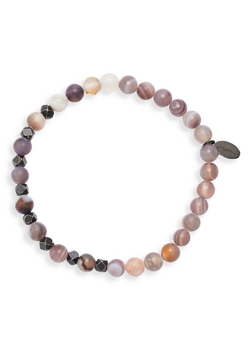 Jan Leslie Matte Boswana Agate & Burnished Silver Beaded Bracelet