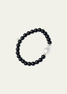 Jan Leslie Men's Black Onyx Beaded Bracelet with Pearl Center