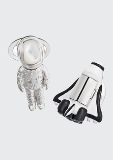 Jan Leslie Men's Shuttle & Astronaut Sterling Silver/Gemstone Cufflinks