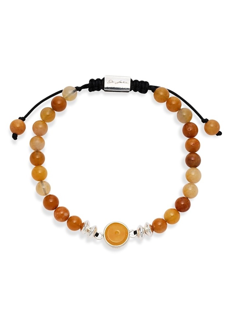 Jan Leslie Yellow Jade & Sterling Silver Beaded Medallion Bracelet