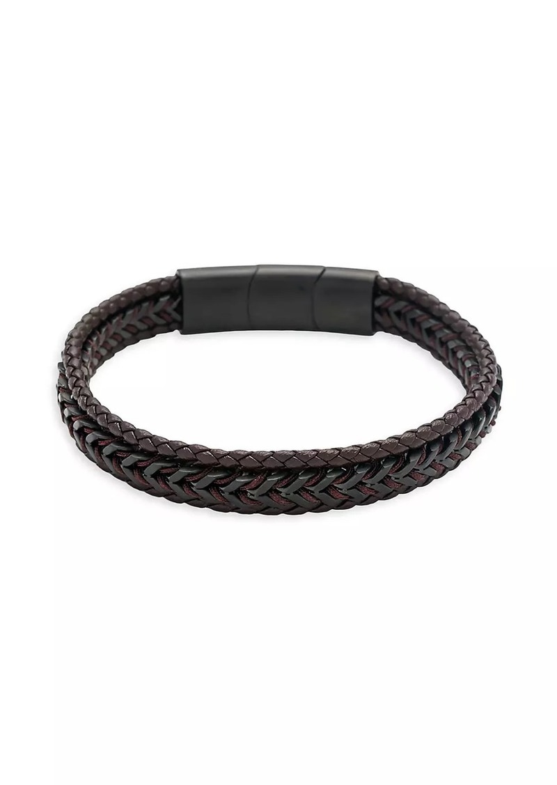 Jan Leslie Stainless Steel & Braided Leather Bracelet